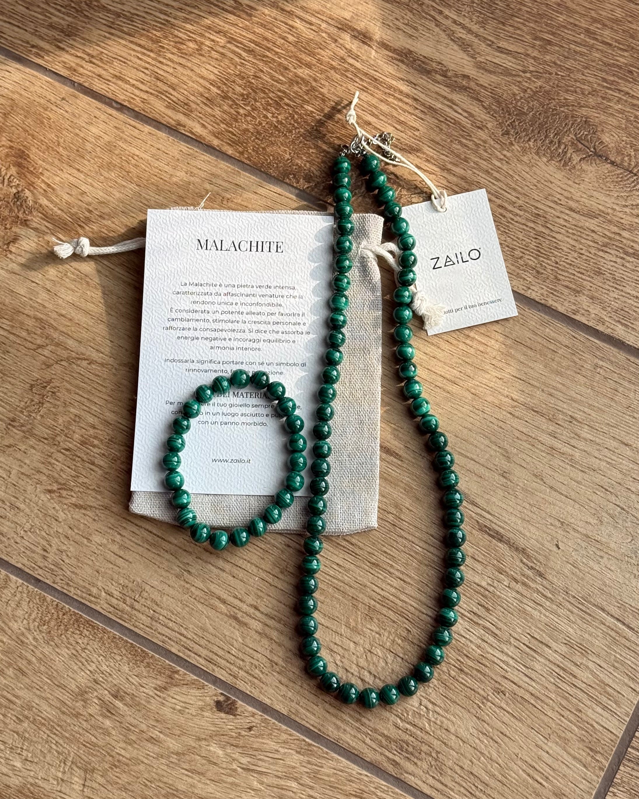 SET Collana-Bracciale in Malachite